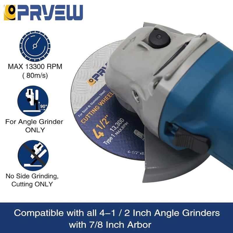 PRVEW 4 1/2 Inch Cut Off Wheels for Aluminum&Other Soft Metals,4 1/2"x0.04"x7/8" Aluminum Cutting Disc(50-Pack), Metal & Stainless Steel Aggressive Cutting Wheel for Angle Grinder - Image 5
